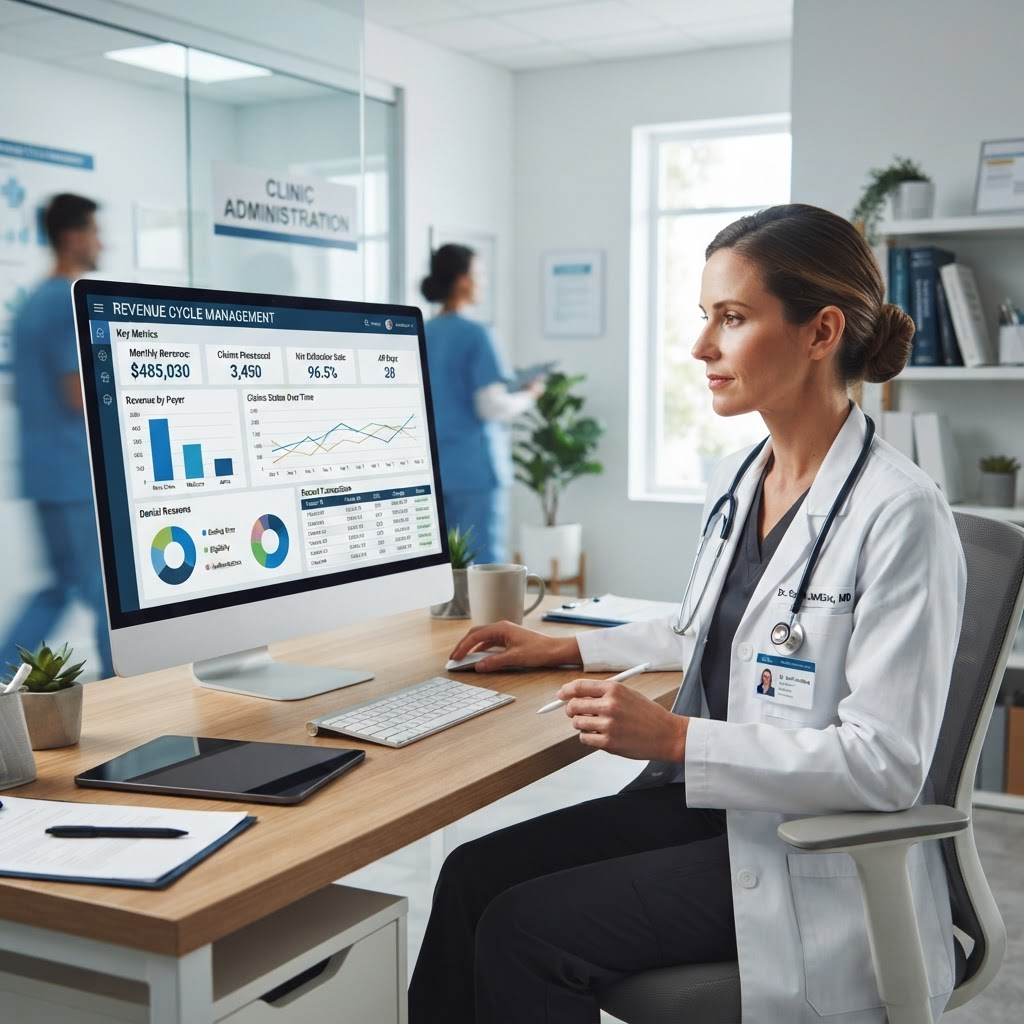 Doctor managing medical billing revenue